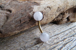 Custom Lengths Gold Ion Plated Rose Quartz Natural Stone Belly Ring VCH Ring 14g (1.6mm) Piercing