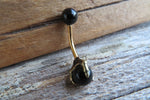 Black Obsidian Silver Claw Natural Stone Belly Ring 14g (1.6mm) Piercing