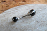 Black Obsidian Golden Claw Natural Stone Belly Ring 14g (1.6mm) Piercing