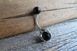 Black Obsidian Silver Claw Natural Stone Belly Ring 14g (1.6mm) Piercing