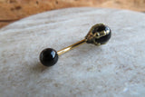 Black Obsidian Golden Claw Natural Stone Belly Ring 14g (1.6mm) Piercing