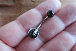 Black Obsidian Silver Claw Natural Stone Belly Ring 14g (1.6mm) Piercing