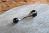 Black Obsidian Silver Claw Natural Stone Belly Ring 14g (1.6mm) Piercing