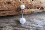 White Silver Steel Faux Pearl Belly Ring 14g (1.6mm) Piercing