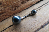 White Silver Steel Faux Pearl Belly Ring 14g (1.6mm) Piercing