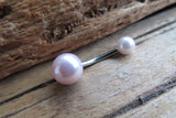 White Silver Steel Faux Pearl Belly Ring 14g (1.6mm) Piercing