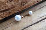 Gold Baby Blue Faux Pearl Belly Ring 14g (1.6mm) Piercing