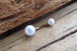 Rose Gold Black Faux Pearl Belly Ring 14g (1.6mm) Piercing