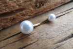 Gold Ion Plated Faux Pearl Belly Ring 14g (1.6mm) Piercing