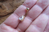 Rose Gold Ion Plated Pear Teardrop Zirconia Belly Ring 14g (1.6mm) Piercing