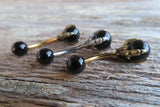 Black Obsidian Silver Claw Natural Stone Belly Ring 14g (1.6mm) Piercing