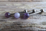 Custom Lengths Amethyst 5mm Natural Stone Barbell Tongue Ring 14g (1.6mm) Piercing