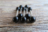 Custom Lengths Black Obsidian Natural Stone Barbell Nipple Ring Tongue Ring 14g (1.6mm) Piercing