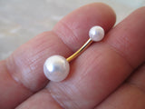 White Silver Steel Faux Pearl Belly Ring 14g (1.6mm) Piercing