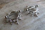 Silver Ornate Sun 14G or 16G Nipple Shields Pair