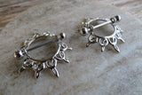 Silver Ornate Sun 14G or 16G Nipple Shields Pair