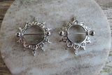 Silver Ornate Sun 14G or 16G Nipple Shields Pair