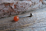 Special Edition Carnelian Orange Quartz Natural Stone Barbell Tongue Ring 14g (1.6mm) Piercing