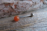 Special Edition Carnelian Orange Quartz Natural Stone Barbell Tongue Ring 14g (1.6mm) Piercing