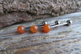 Special Edition Carnelian Orange Quartz Natural Stone Barbell Tongue Ring 14g (1.6mm) Piercing