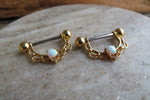 Gold White Opal 14G or 16G Feminine Nipple Shields Pair