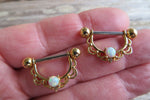 Gold White Opal 14G or 16G Feminine Nipple Shields Pair