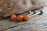 Special Edition Carnelian Orange Quartz Natural Stone Barbell Tongue Ring 14g (1.6mm) Piercing