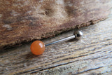 Special Edition Carnelian Orange Quartz Natural Stone Barbell Tongue Ring 14g (1.6mm) Piercing