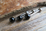 Custom Lengths Black Obsidian Natural Stone Barbell Tongue Ring 14g (1.6mm) Piercing