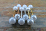 14G White Pearl Silver Surgical Steel Pearl Nipple Piercing Set Pair