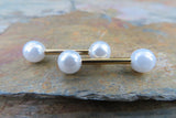 14G White Pearl Silver Surgical Steel Pearl Nipple Piercing Set Pair