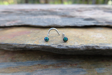 Blue-Green Fire Opal Surgical Steel Nose Piercing Screw or Bone 20G (0.81mm)