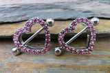 Chunky Heart Pink Gems 14G or 16G Nipple Shields Pair