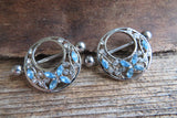 Silver Butterfly Flower Blue Crystal Gems 14G or 16G Feminine Nipple Shields Pair Set