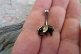 Black & Gold Petite Cute Enamel Lucky Elephant Belly Ring 14g (1.6mm) Piercing