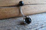 Black Obsidian Silver Claw Natural Stone Belly Ring 14g (1.6mm) Piercing