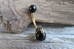 Black Obsidian Silver Claw Natural Stone Belly Ring 14g (1.6mm) Piercing