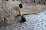 Black Obsidian Golden Claw Natural Stone Belly Ring 14g (1.6mm) Piercing