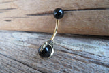 Black Obsidian Golden Claw Natural Stone Belly Ring 14g (1.6mm) Piercing