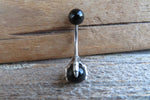 Black Obsidian Silver Claw Natural Stone Belly Ring 14g (1.6mm) Piercing