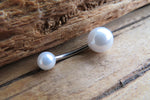 White Silver Steel Faux Pearl Belly Ring 14g (1.6mm) Piercing