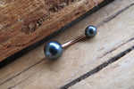 Rose Gold Black Faux Pearl Belly Ring 14g (1.6mm) Piercing