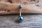 Rose Gold Black Faux Pearl Belly Ring 14g (1.6mm) Piercing