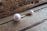 Rose Gold Black Faux Pearl Belly Ring 14g (1.6mm) Piercing