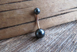 Rose Gold Black Faux Pearl Belly Ring 14g (1.6mm) Piercing