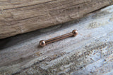 Minimalist 14G Rose Gold Ion Plated Surgical Steel 316L Barbell Nipple Ring Tongue Ring 14G (1.6mm) Piercing All Lengths Small Balls