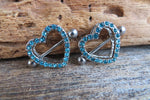 Chunky Heart Blue Gems 14G or 16G Nipple Shields Pair