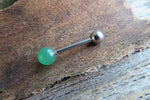 Green Dragon Vein Agate Natural Stone Barbell Tongue Ring 14g (1.6mm) Piercing