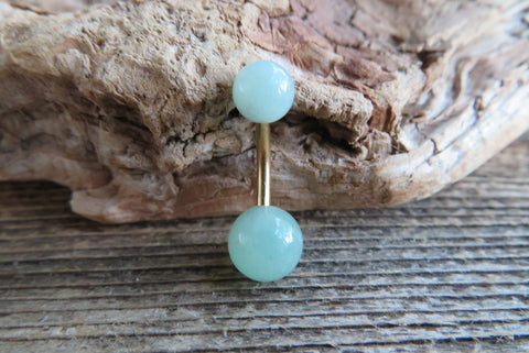 Gold Green Aventurine Natural Stone Belly Ring 14G (1.6mm) VCH Piercing 8mm 10mm 11mm 12mm Lengths