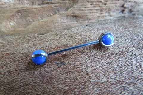 16G Blue 3mm 4mm Opal Pronged Surgical Steel Internally Threaded Nipple Barbell Cartilage 16G (1.2mm) Piercing